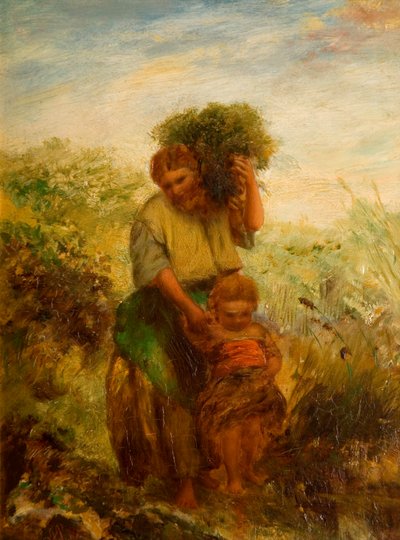 Raccoglitrice di Ginestra - Bambino che Attraversa un Torrente di Montagna, 1855 da Paul Falconer Poole